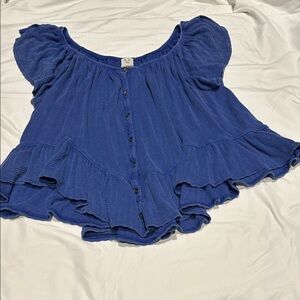 We The Free Royal Blue Ruffled Blouse